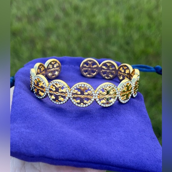 NWT Tory Burch Logo Cuff Bracelet with Tory Burch Dust Bag. - Picture 9 of 12